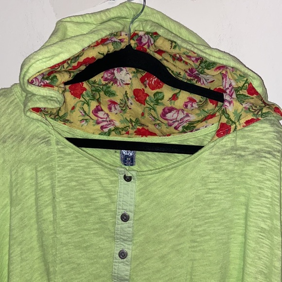 Vintage Free People Lime Green Floral Crop Short Sleeve Slouchy Hoodie Small - Picture 3 of 11